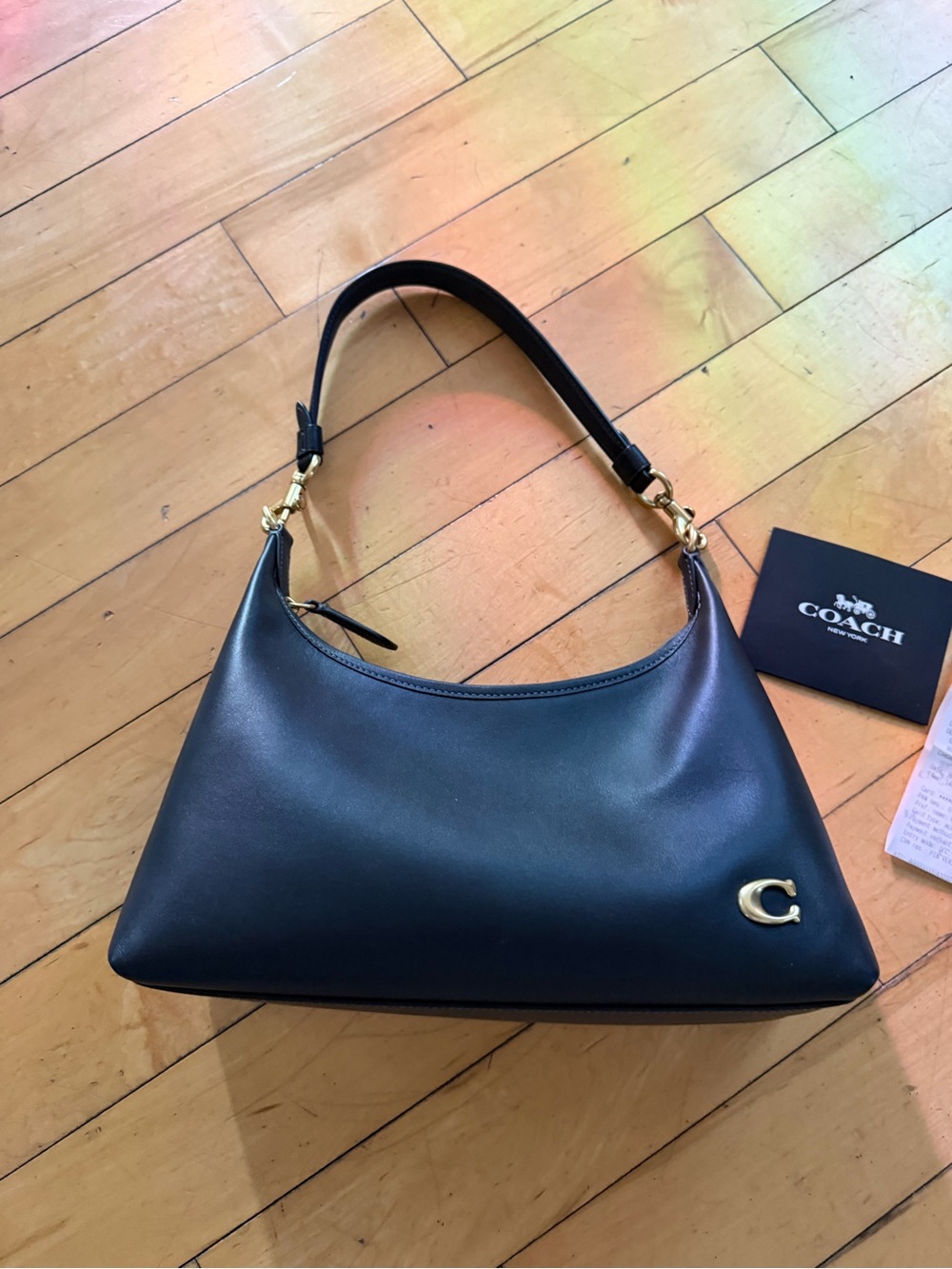 Coach Juliet Black Leather Shoulder Bag with Gold C Accent - Picture 2 of 7